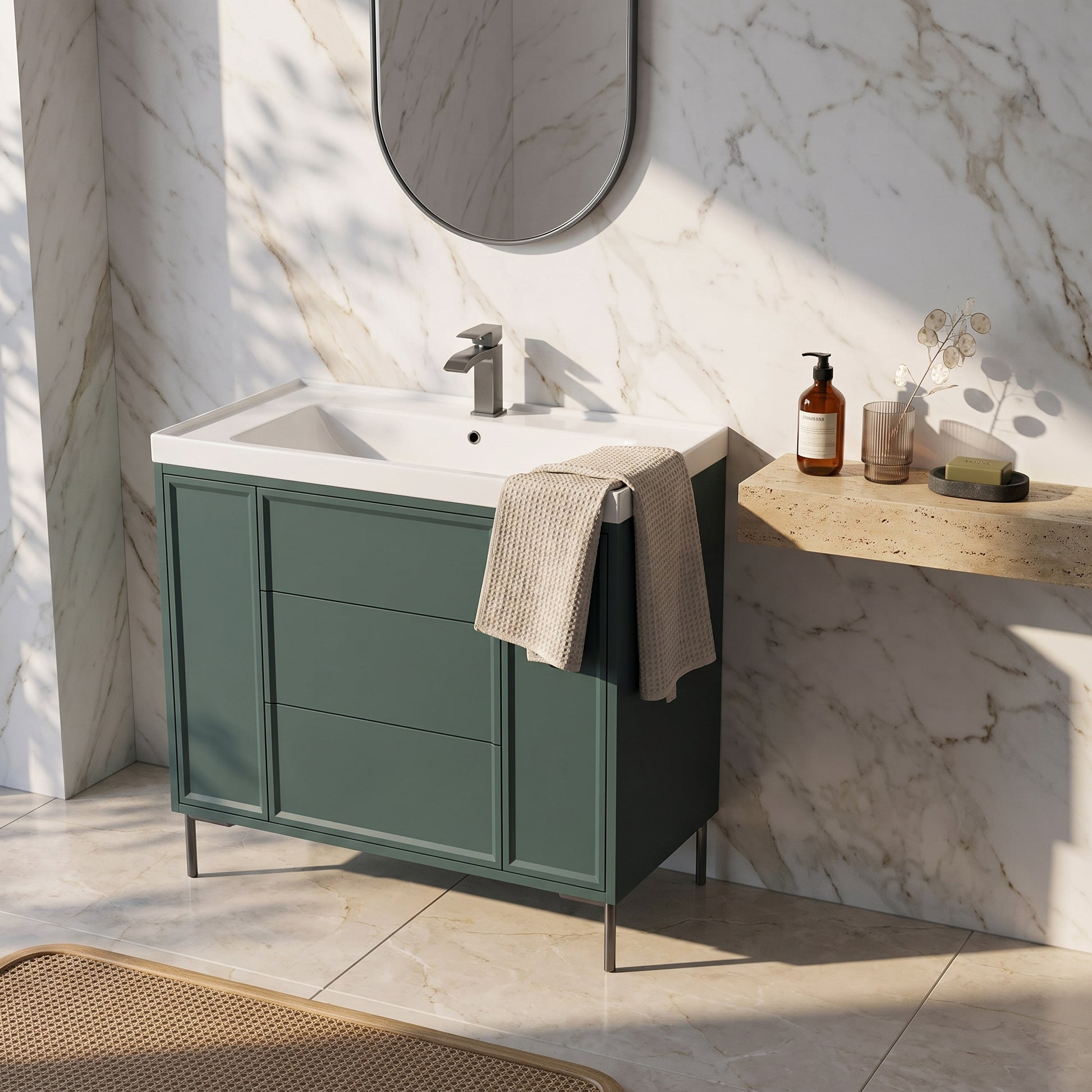 Fairford Elan Marin Green 1000mm Floorstanding Vanity Unit with Gunmetal Legs