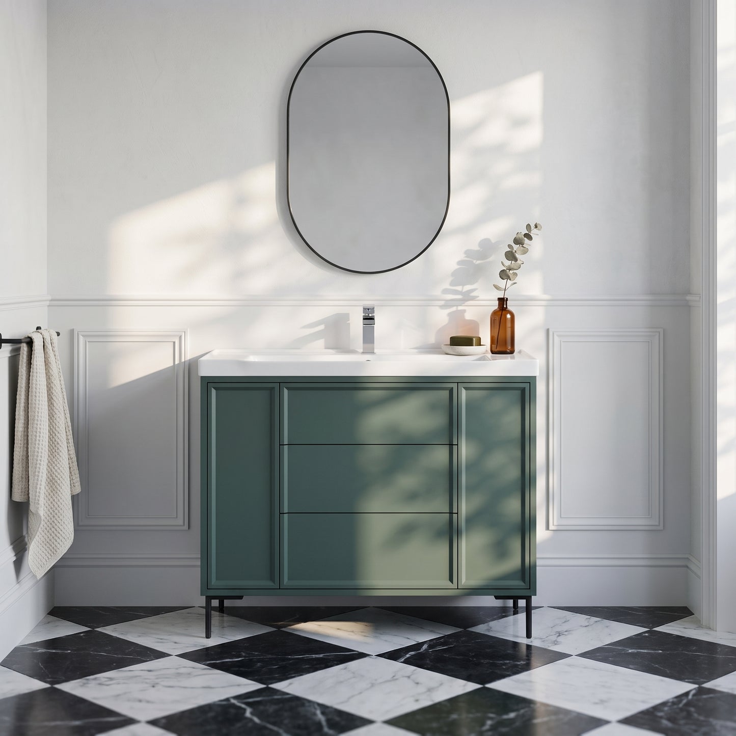 Fairford Elan Marin Green 1000mm Floorstanding Vanity Unit with Matt Black Legs