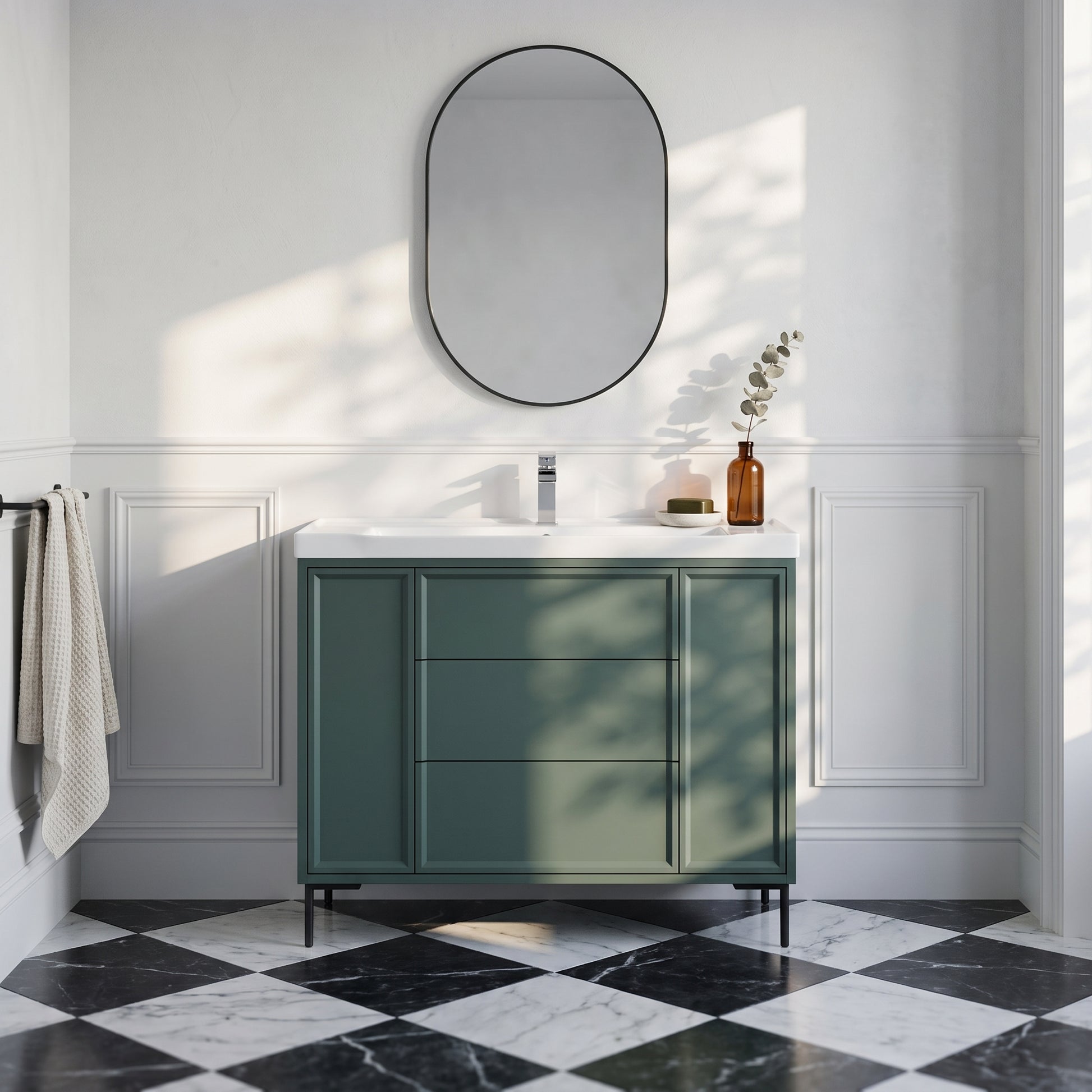 Fairford Elan Marin Green 1000mm Floorstanding Vanity Unit with Matt Black Legs