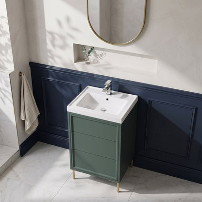 Fairford Elan Marin Green 500mm Floorstanding Vanity Unit with Brushed Brass Legs