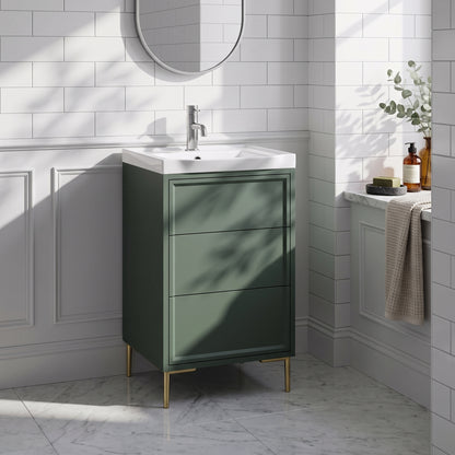 Fairford Elan Marin Green 500mm Floorstanding Vanity Unit with Brushed Brass Legs