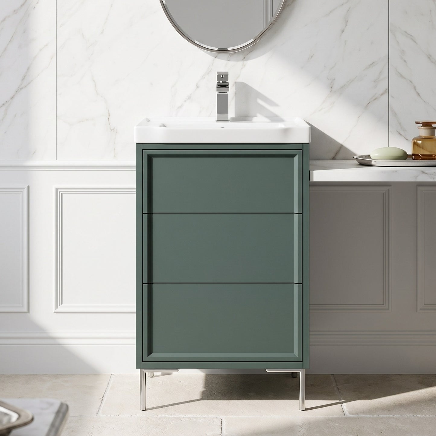 Fairford Elan Marin Green 500mm Floorstanding Vanity Unit with Chrome Legs