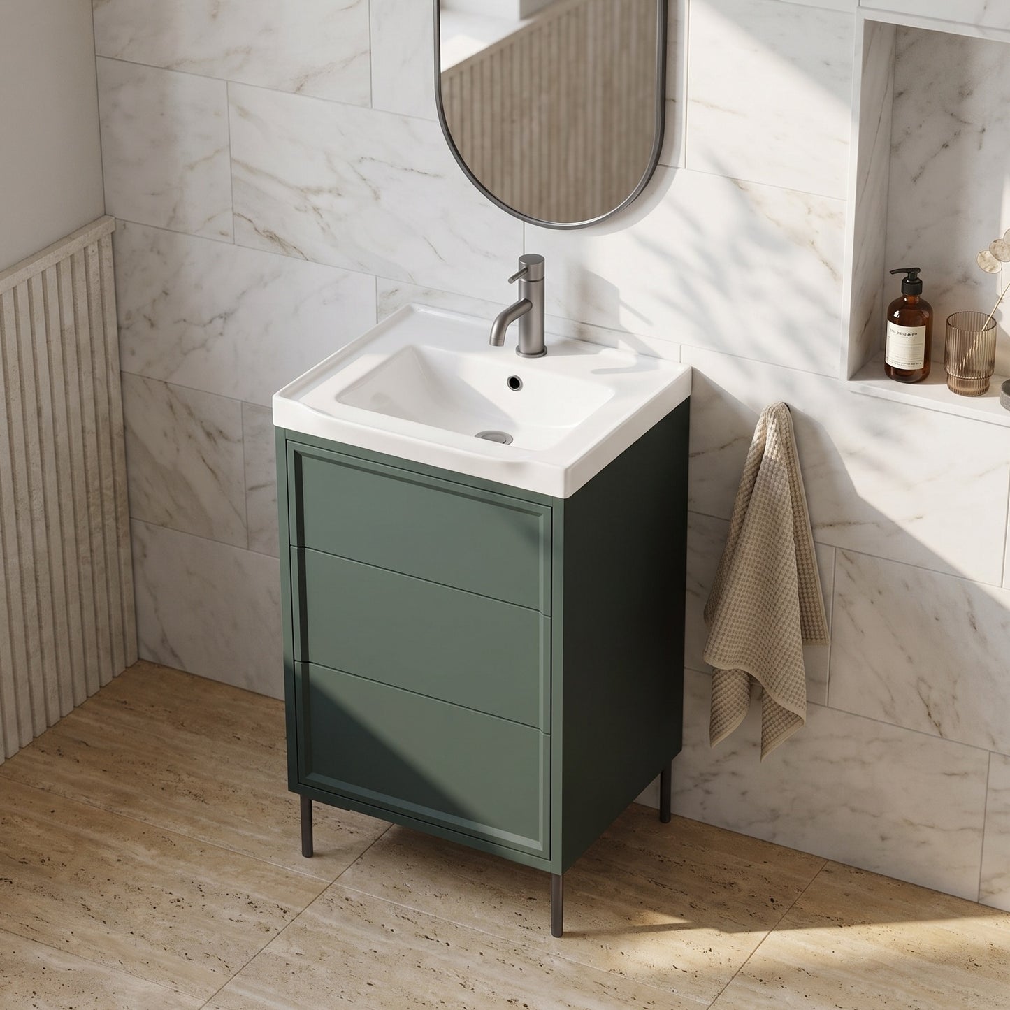 Fairford Elan Marin Green 500mm Floorstanding Vanity Unit with Gunmetal Legs
