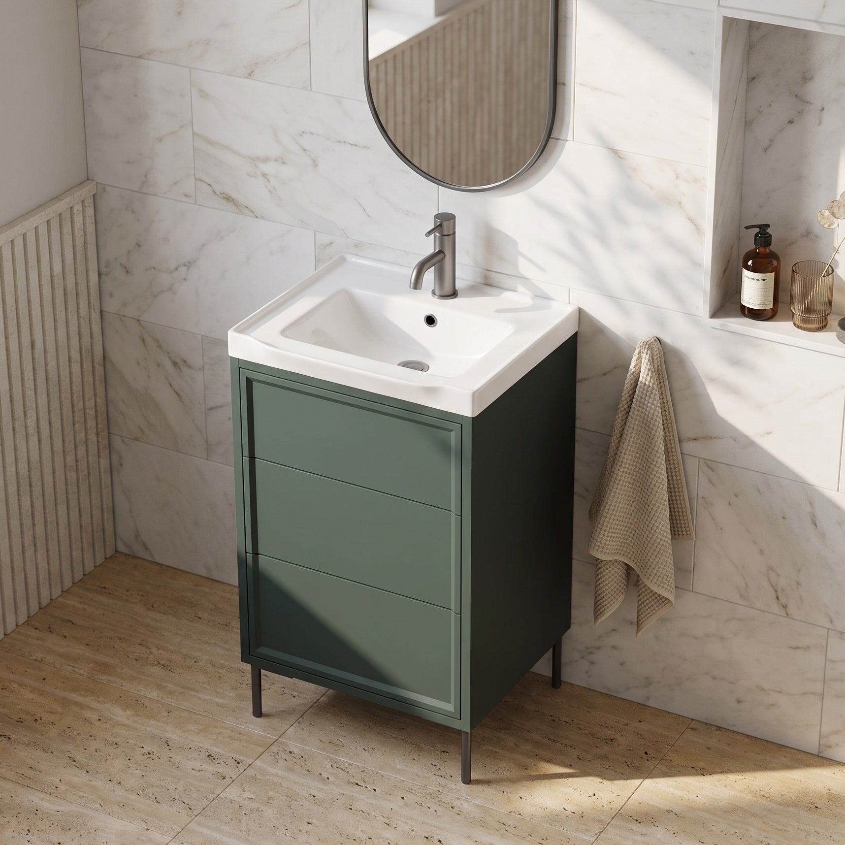 Fairford Elan Marin Green 500mm Floorstanding Vanity Unit with Gunmetal Legs