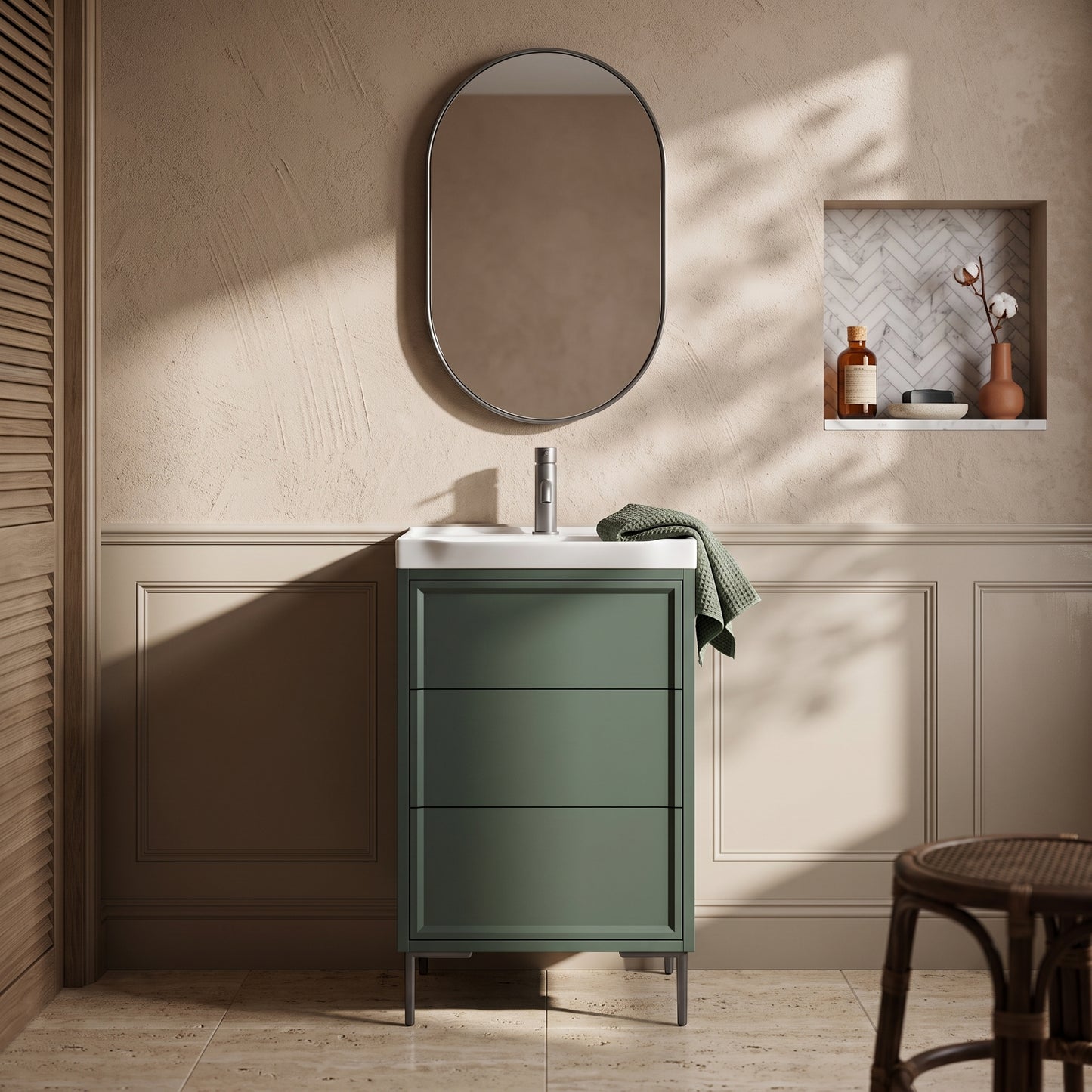 Fairford Elan Marin Green 500mm Floorstanding Vanity Unit with Gunmetal Legs