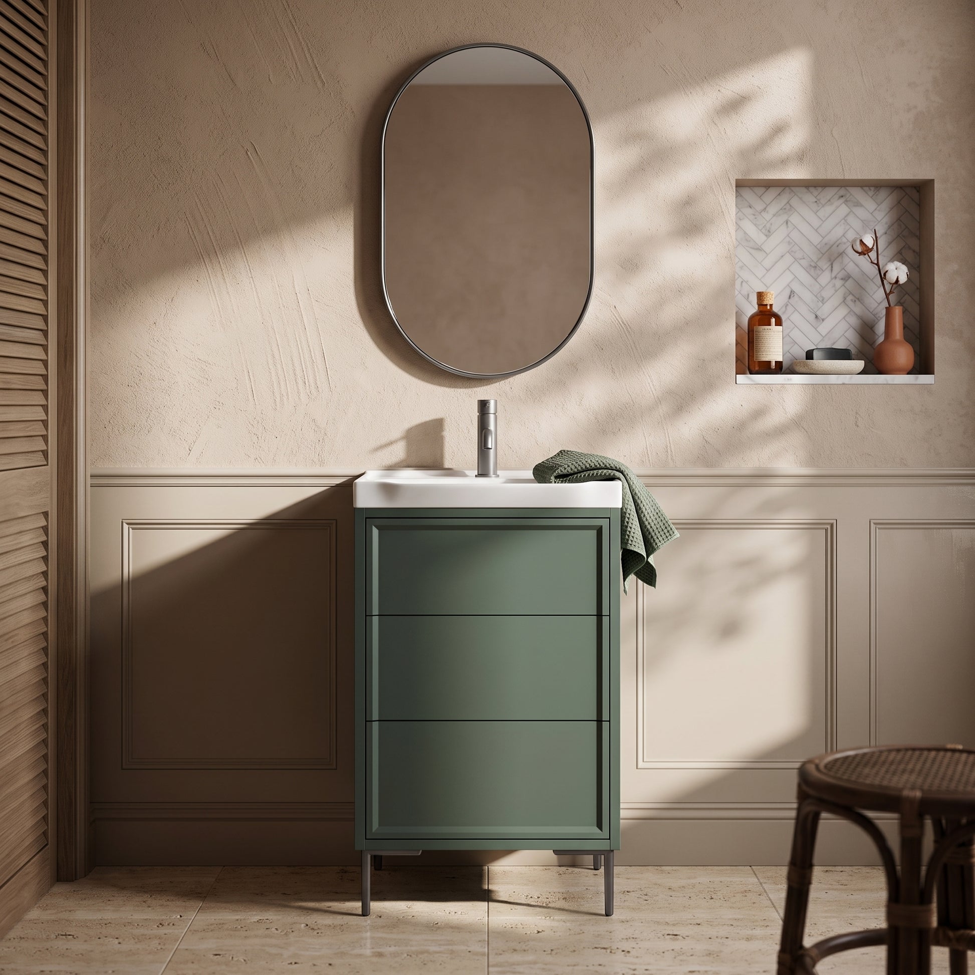 Fairford Elan Marin Green 500mm Floorstanding Vanity Unit with Gunmetal Legs