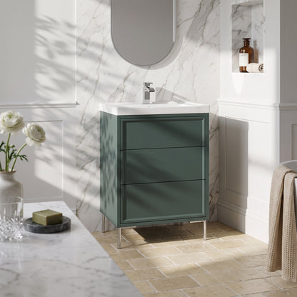 Fairford Elan Marin Green 600mm Floorstanding Vanity Unit with Chrome Legs