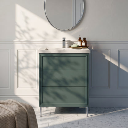Fairford Elan Marin Green 600mm Floorstanding Vanity Unit with Chrome Legs
