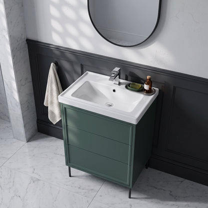 Fairford Elan Marin Green 600mm Floorstanding Vanity Unit with Matt Black Legs