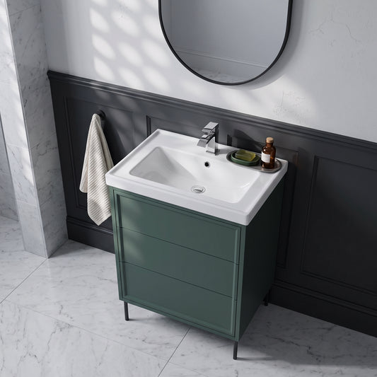 Fairford Elan Marin Green 600mm Floorstanding Vanity Unit with Matt Black Legs