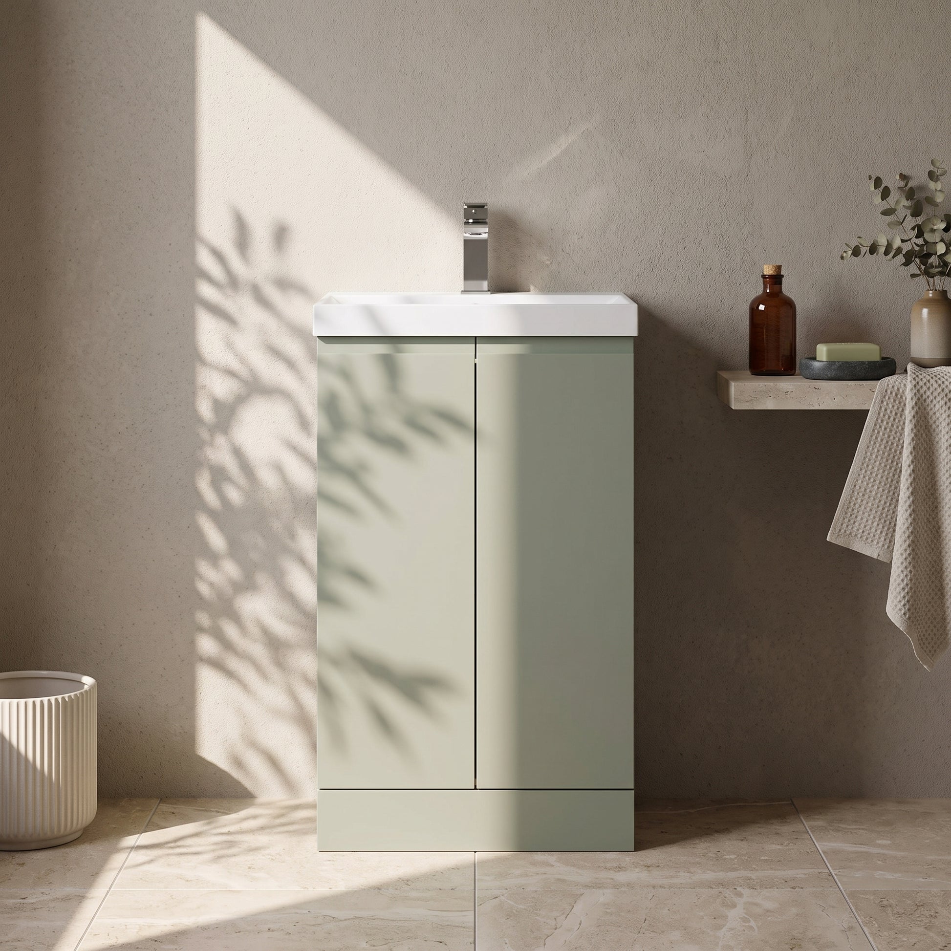 Fairford Finesse 500mm Satin Green Floorstanding 2-Door Vanity Unit