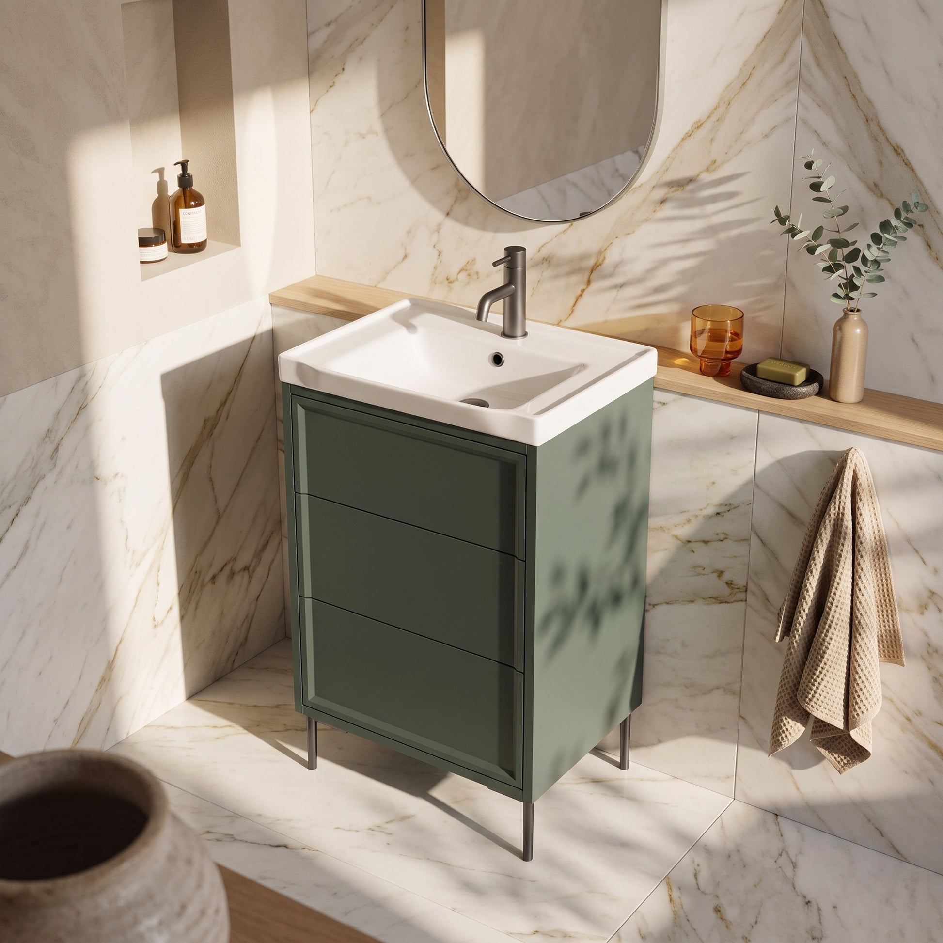 Fairford Elan Marin Green 500mm Floorstanding Vanity Unit with Gunmetal Legs