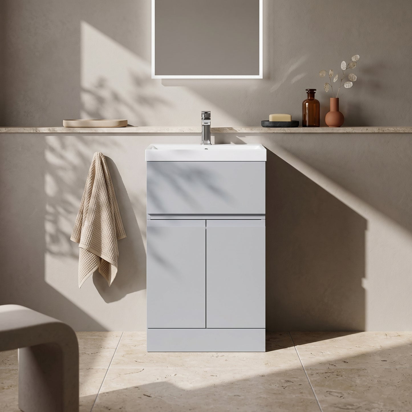 Fairford Finesse 500mm Satin Grey Floor Standing Vanity Unit, with Top Drawer
