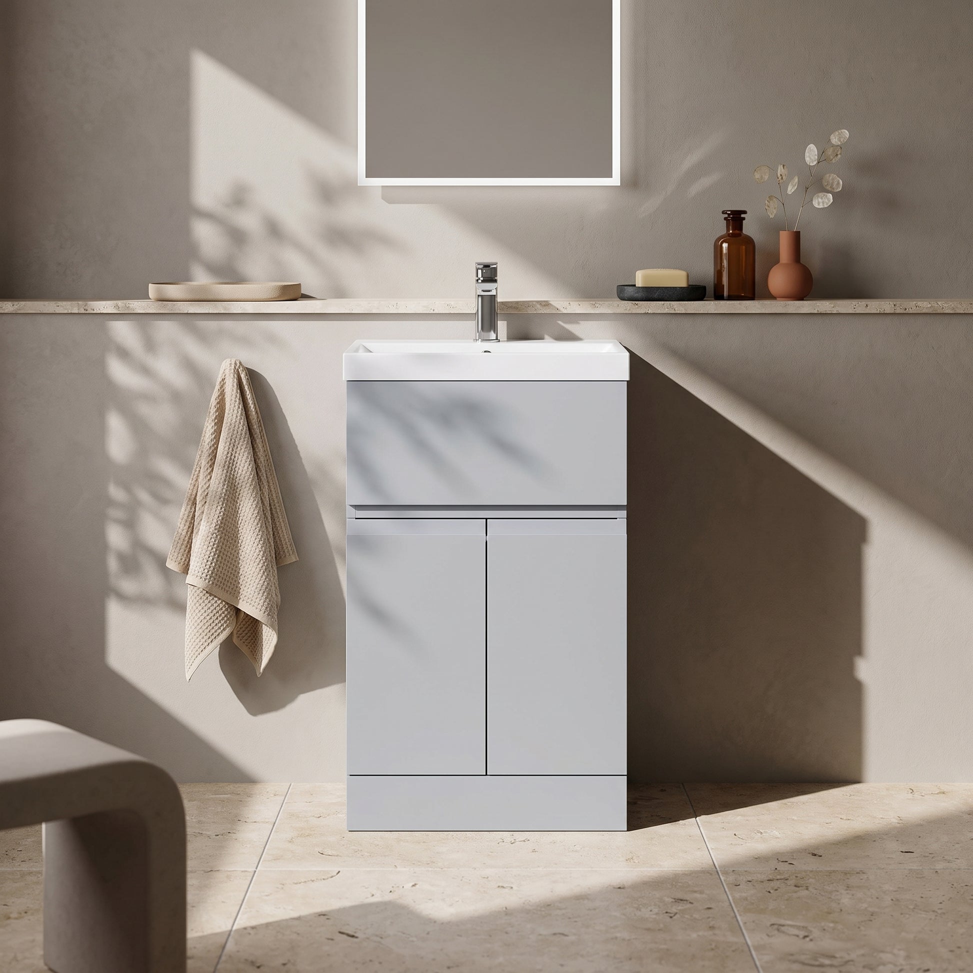 Fairford Finesse 500mm Satin Grey Floor Standing Vanity Unit, with Top Drawer