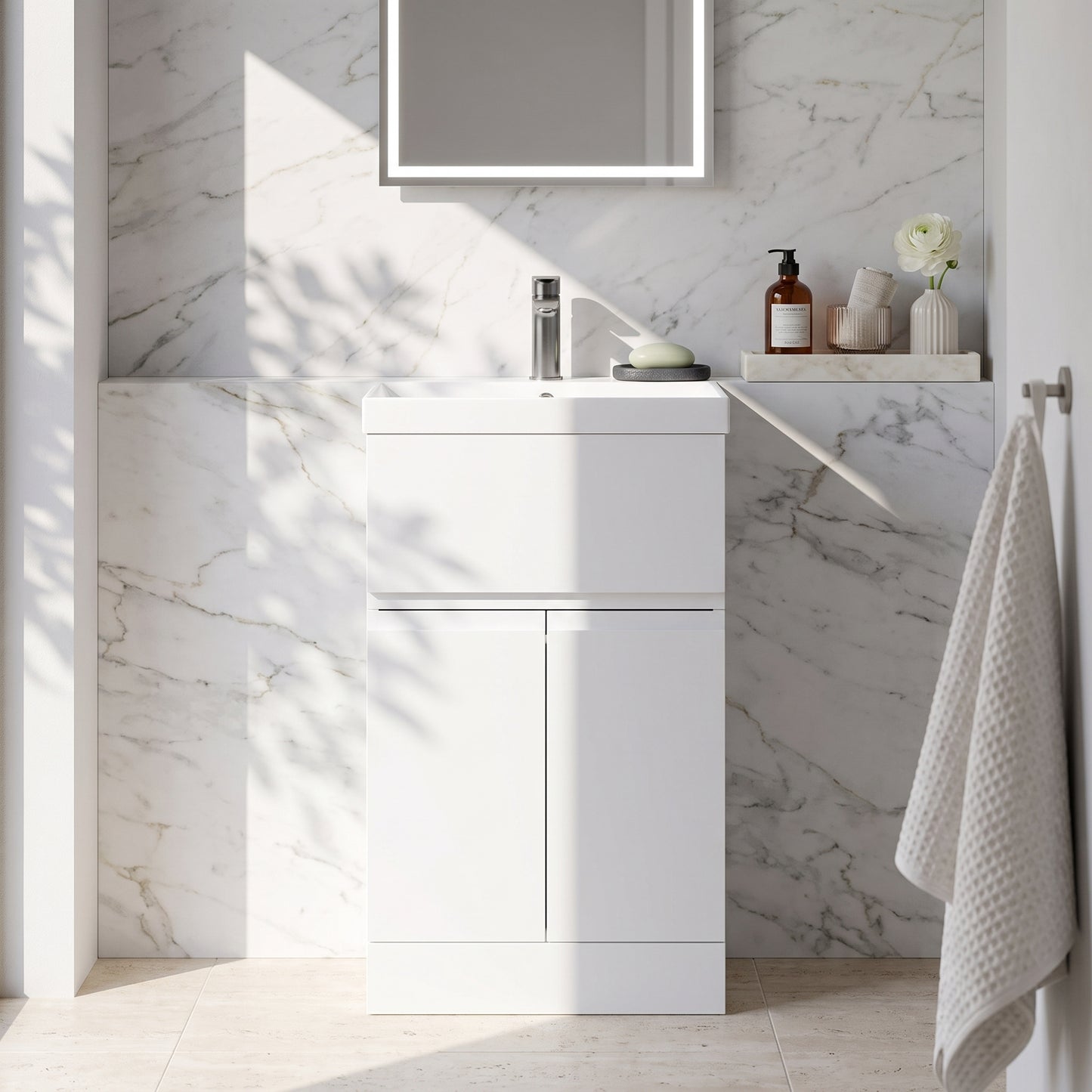 Fairford Finesse 500mm Satin White Floor Standing Vanity Unit, with Top Drawer