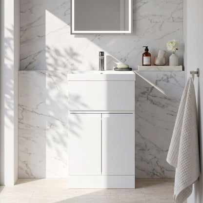 Fairford Finesse 500mm Satin White Floor Standing Vanity Unit, with Top Drawer