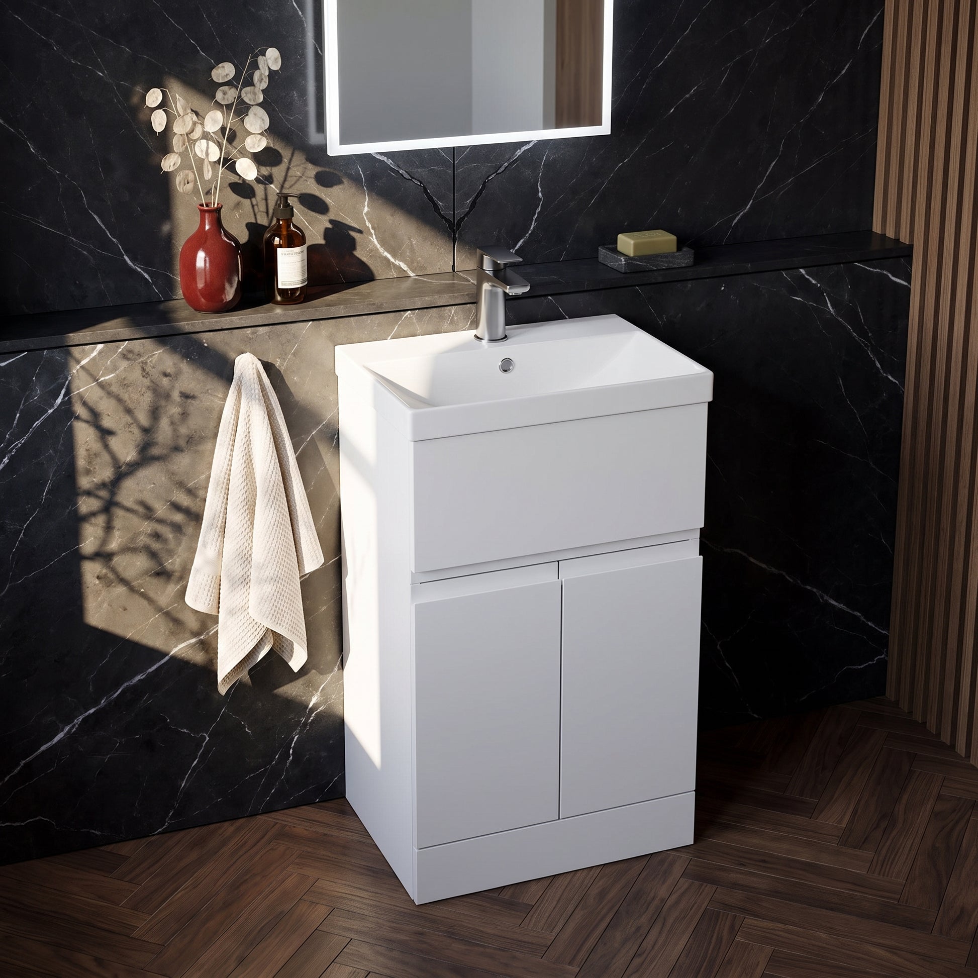 Fairford Finesse 500mm Satin White Floor Standing Vanity Unit, with Top Drawer