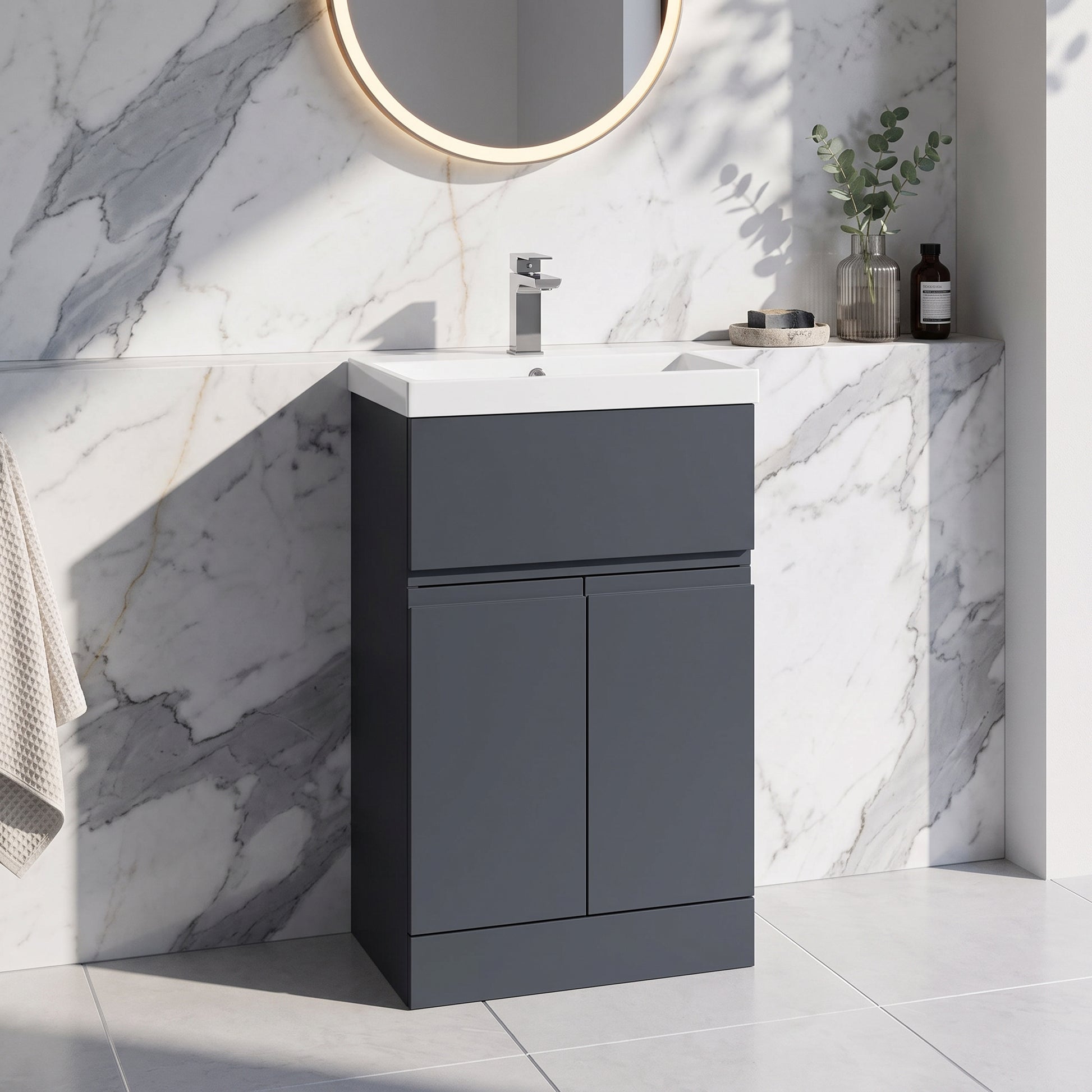 Fairford Finesse 500mm Soft Black Floorstanding 2-Door/Drawer Vanity Unit