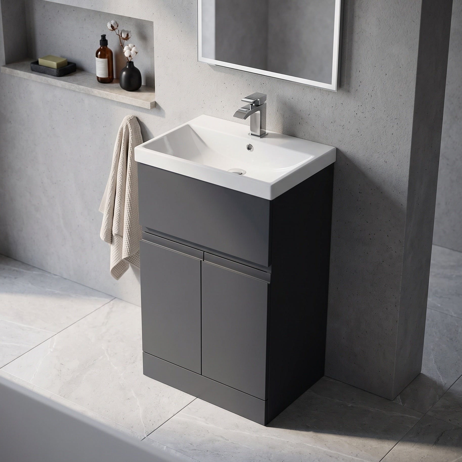 Fairford Finesse 500mm Soft Black Floorstanding 2-Door/Drawer Vanity Unit
