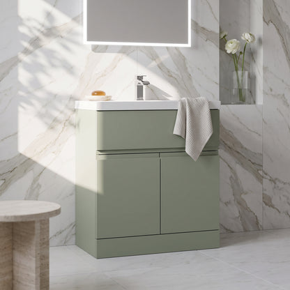 Fairford Finesse Satin Green 800mm 2 Door Floorstanding Vanity Unit with Top Drawer