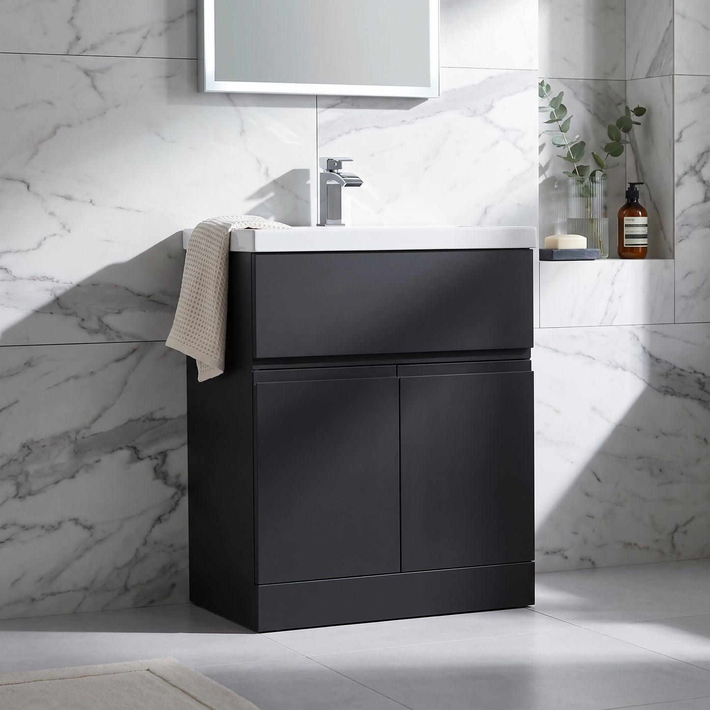 Fairford Finesse Soft Black 800mm 2 Door Floorstanding Vanity Unit with Top Drawer