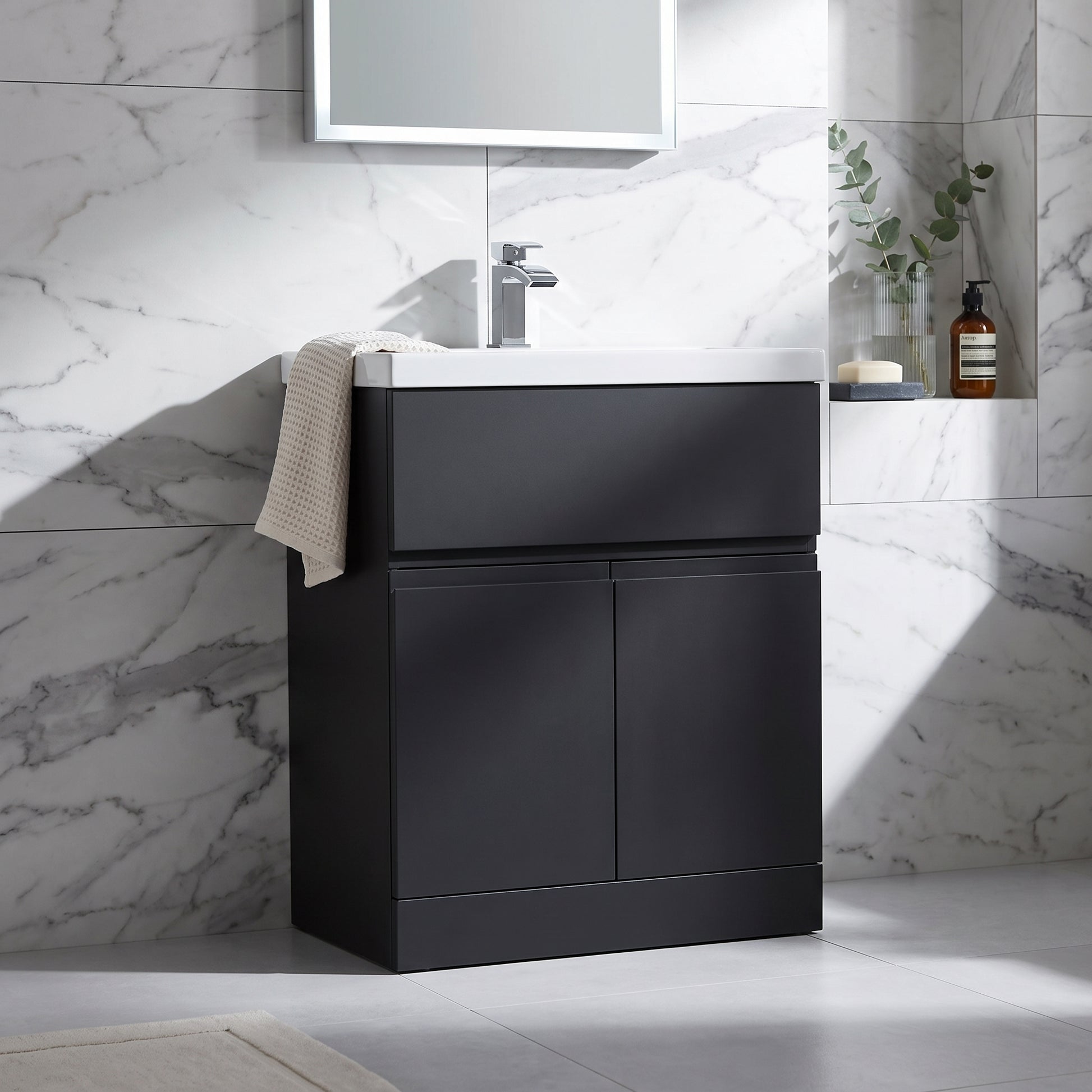 Fairford Finesse Soft Black 800mm 2 Door Floorstanding Vanity Unit with Top Drawer