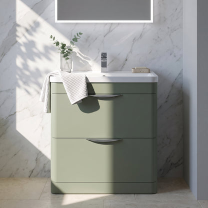 Fairford Flow 800mm 2 Drawer Satin Green Floor Standing Vanity Unit