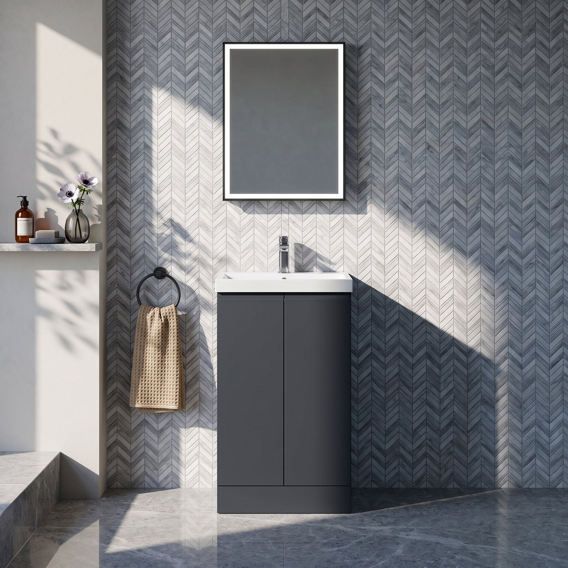 Fairford Finesse 500mm Soft Black Floorstanding 2-Door Vanity Unit