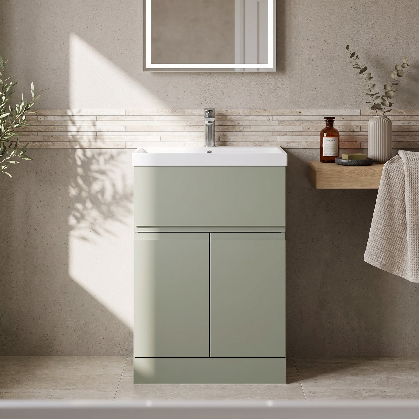 Fairford Finesse 600mm Satin Green Floorstanding 2-Door/Drawer Vanity