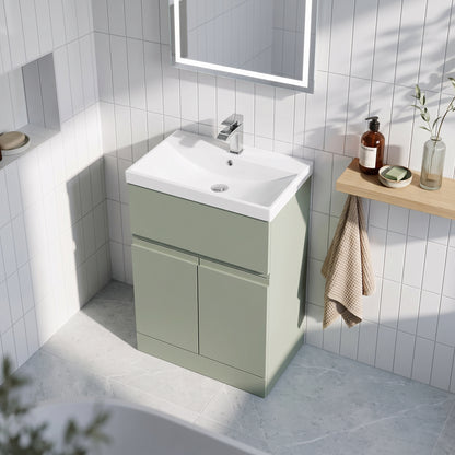 Fairford Finesse 600mm Satin Green Floorstanding 2-Door/Drawer Vanity