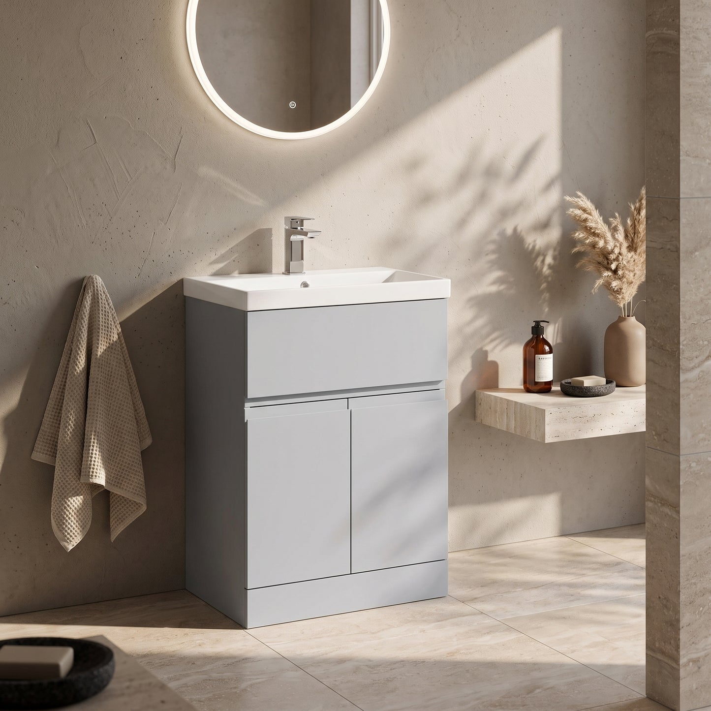 Fairford Finesse 600mm Satin Grey Floor Standing Vanity Unit, with Top Drawer