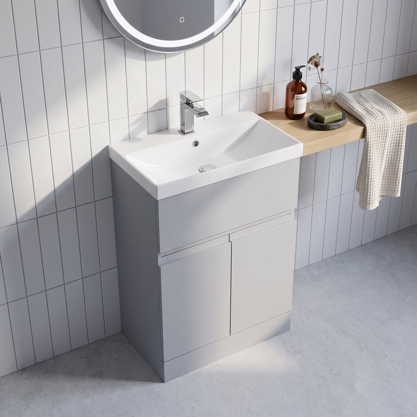 Fairford Finesse 600mm Satin Grey Floor Standing Vanity Unit, with Top Drawer