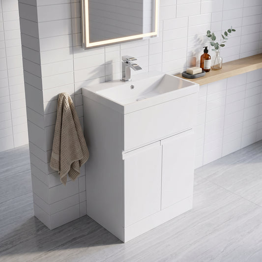Fairford Finesse 600mm Satin White Floor Standing Vanity Unit, with Top Drawer
