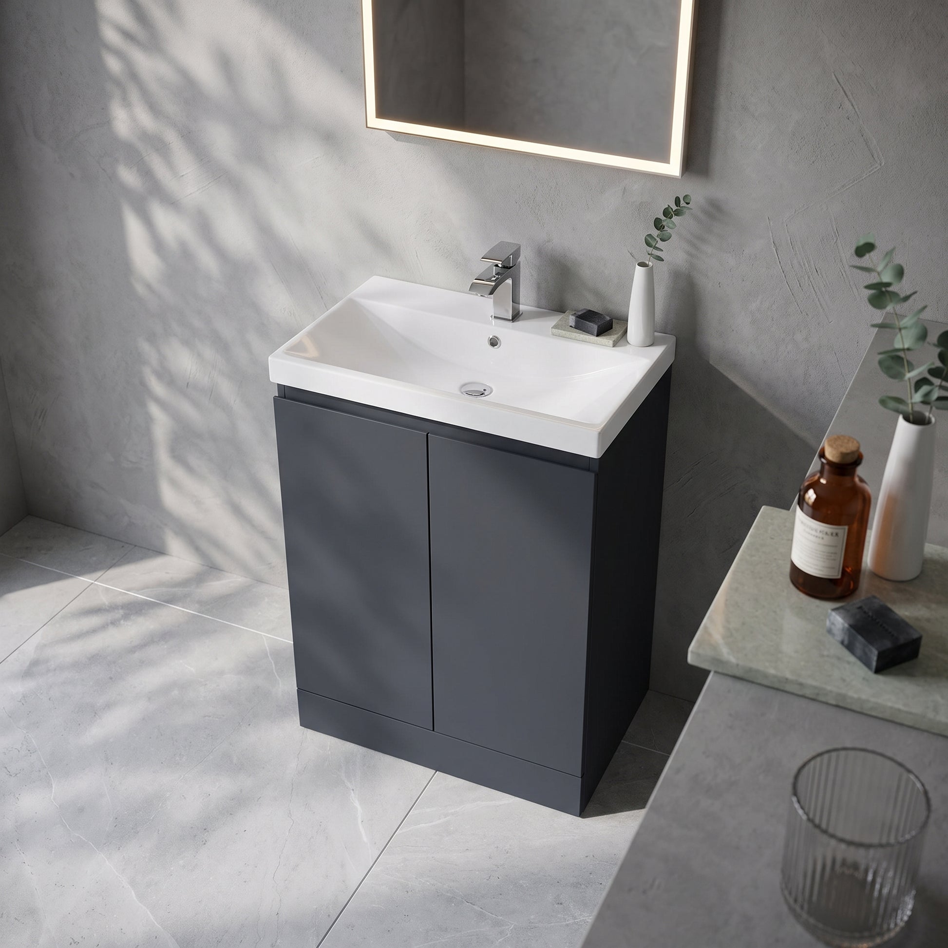 Fairford Finesse 600mm Soft Black Floorstanding 2-Door Vanity Unit