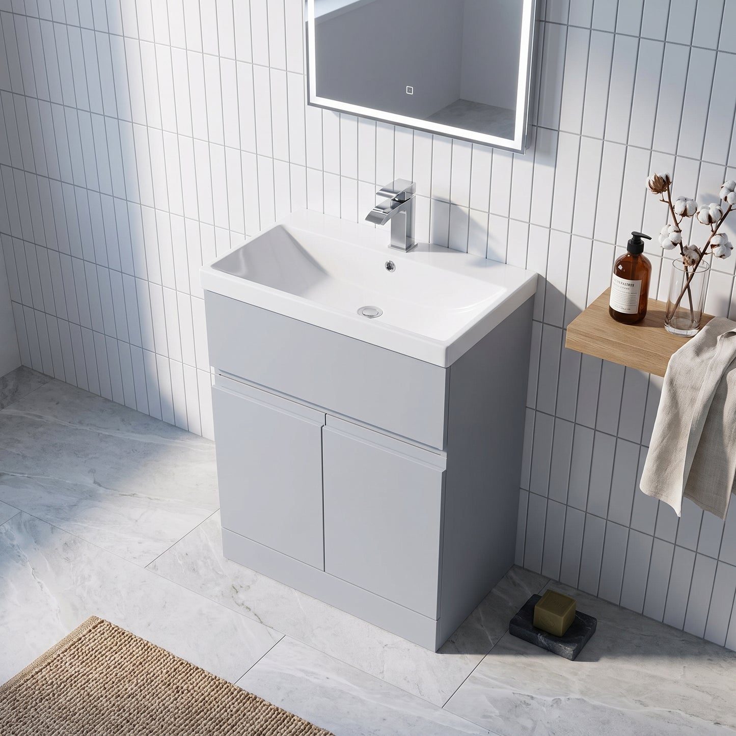 Fairford Finesse 800mm Satin Grey Floor Standing Vanity Unit, with Top Drawer