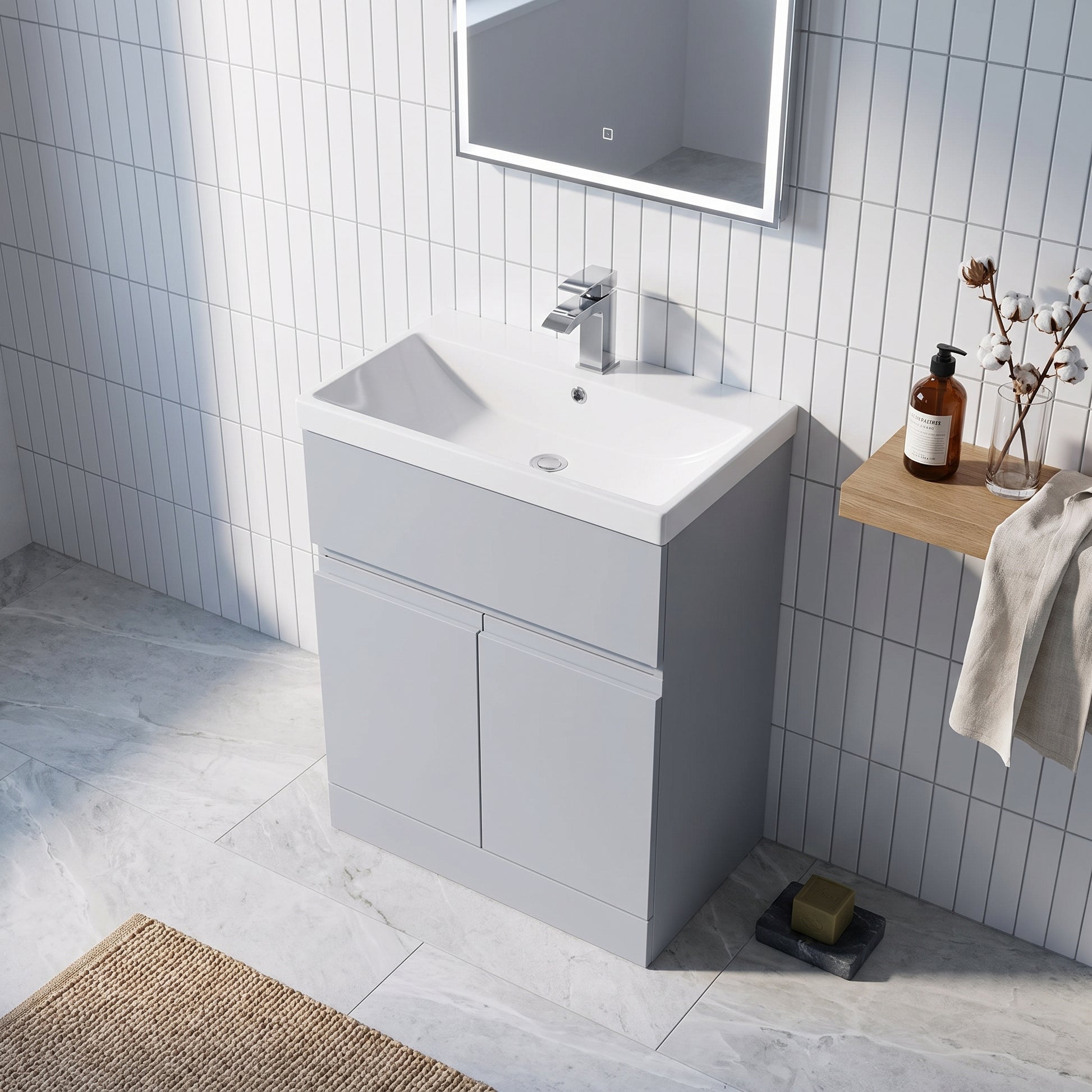 Fairford Finesse 800mm Satin Grey Floor Standing Vanity Unit, with Top Drawer