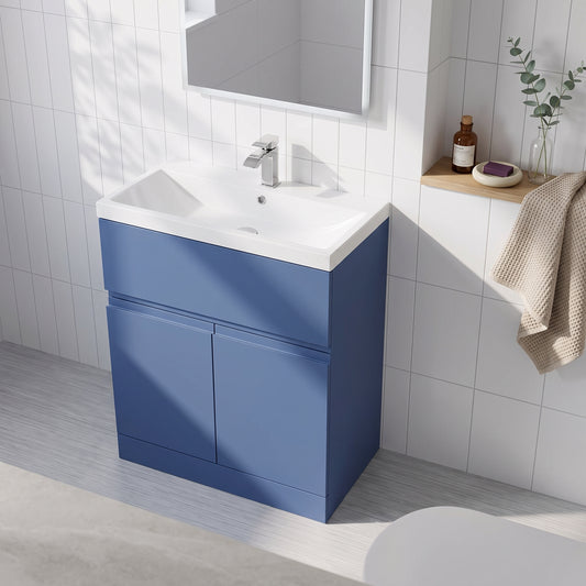 Fairford Finesse 800mm Satin Blue Floor Standing Vanity Unit, with Top Drawer