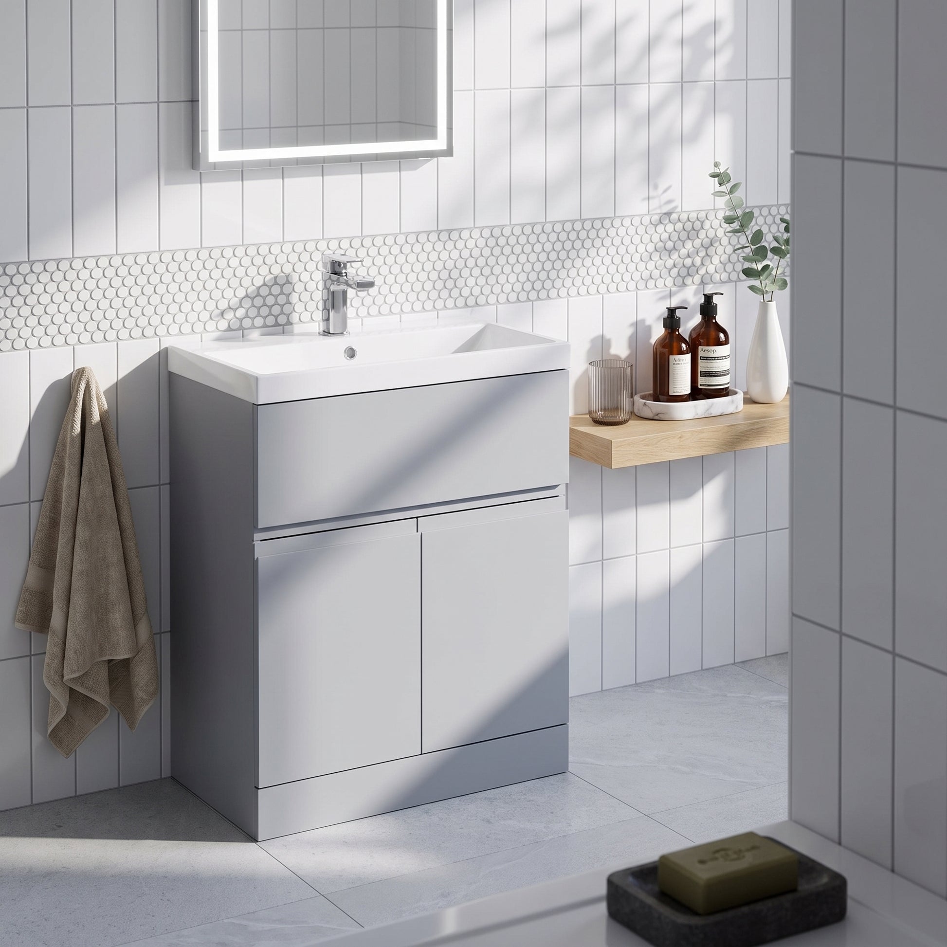 Fairford Finesse 800mm Satin Grey Floor Standing Vanity Unit, with Top Drawer