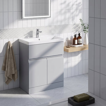 Fairford Finesse 800mm Satin Grey Floor Standing Vanity Unit, with Top Drawer
