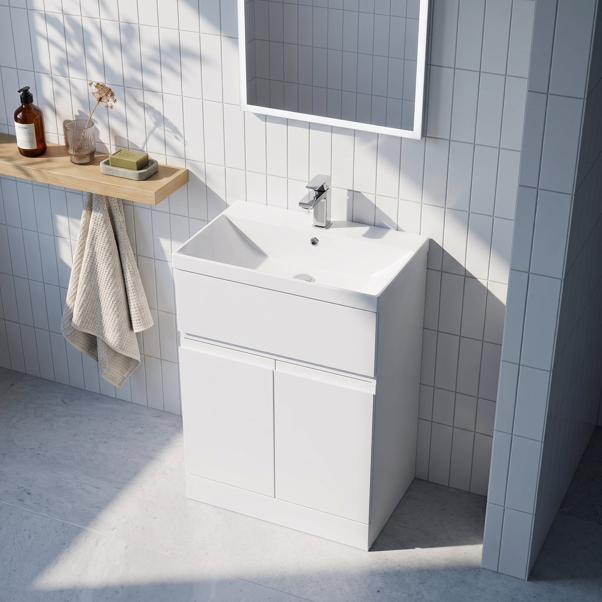 Fairford Finesse 800mm Satin White Floor Standing Vanity Unit, with Top Drawer