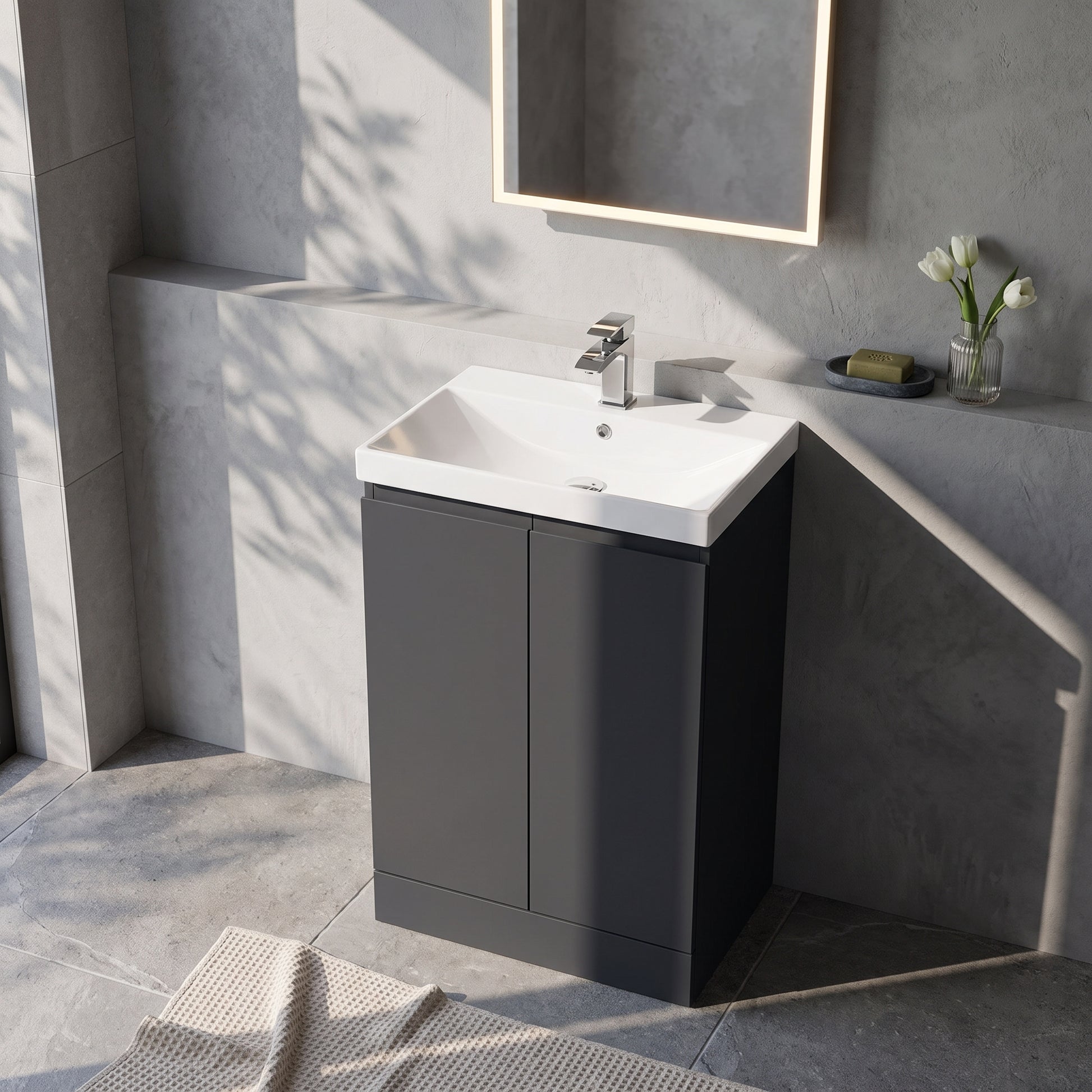 Fairford Finesse 600mm Soft Black Floorstanding 2-Door Vanity Unit