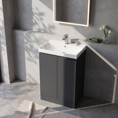 Fairford Finesse 600mm Soft Black Floorstanding 2-Door Vanity Unit