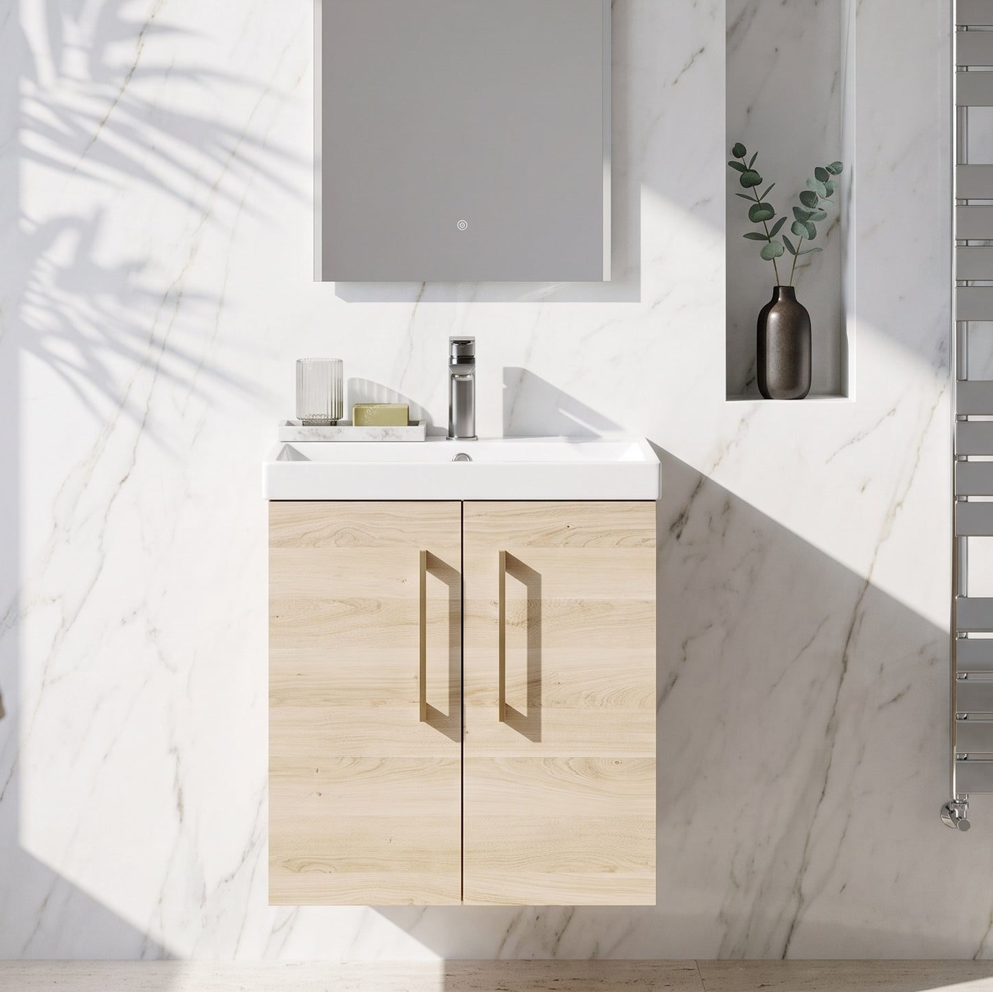 Fairford Aspri Bleached Oak 500mm 2 Door Wall Hung Vanity Unit