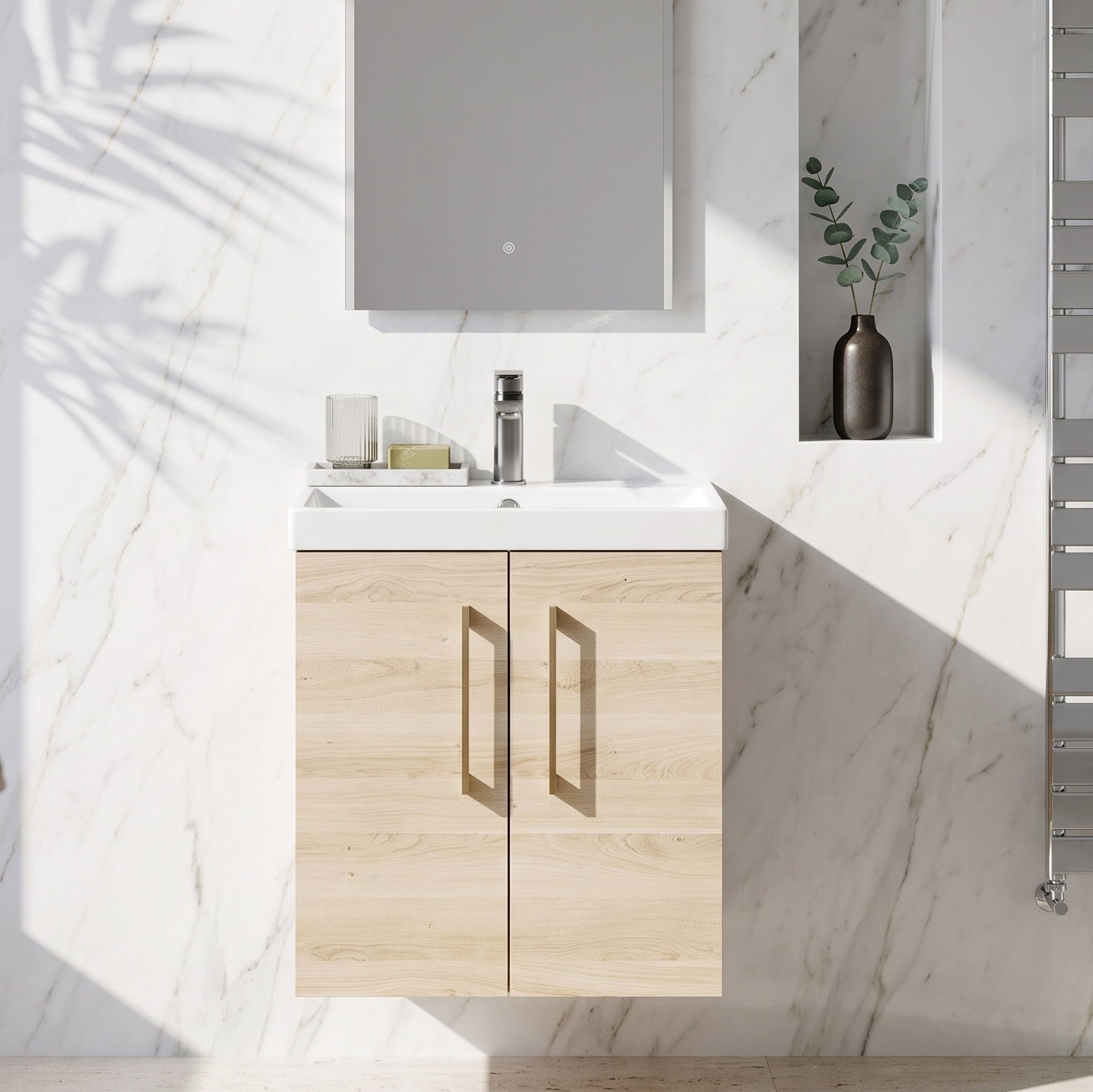 Fairford Aspri Bleached Oak 500mm 2 Door Wall Hung Vanity Unit