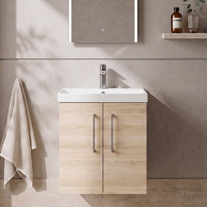 Fairford Aspri Bleached Oak 500mm 2 Door Wall Hung Vanity Unit