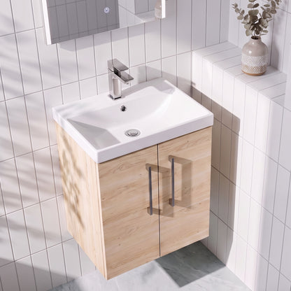 Fairford Aspri Bleached Oak 500mm 2 Door Wall Hung Vanity Unit