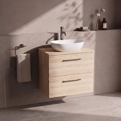 Fairford Aspri Bleached Oak 600mm 2 Drawer Wall Hung Vanity Unit with Worktop