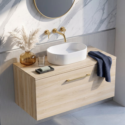 Fairford Aspri Bleached Oak 800mm 1 Drawer Wall Hung Vanity Unit with Worktop