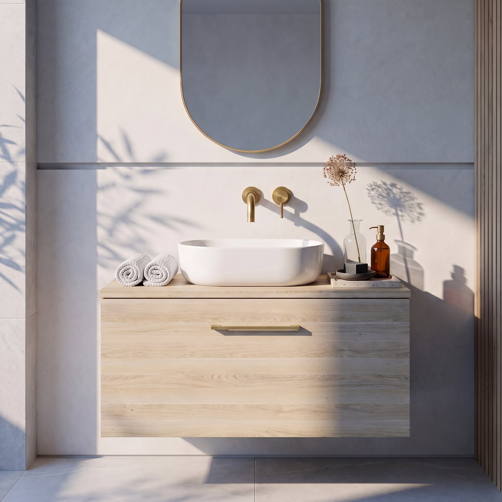 Fairford Aspri Bleached Oak 800mm 1 Drawer Wall Hung Vanity Unit with Worktop