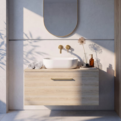Fairford Aspri Bleached Oak 800mm 1 Drawer Wall Hung Vanity Unit with Worktop